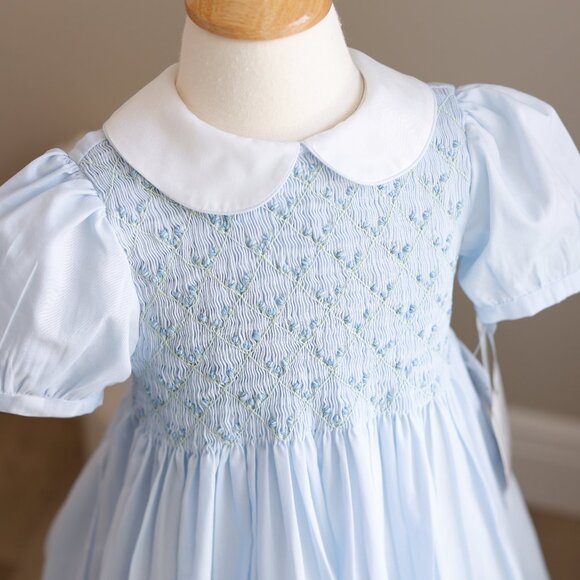 Blue Rosebud Diamond Smocked Dress Feltman Brothers New With Tags Portrait Party - Picture 5 of 6